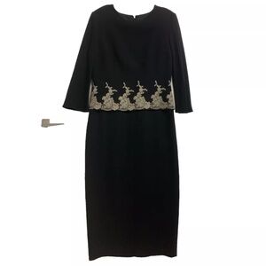 Women’s Vintage Dress Black With Cream Lace Detail By Donna Morgan Size 12